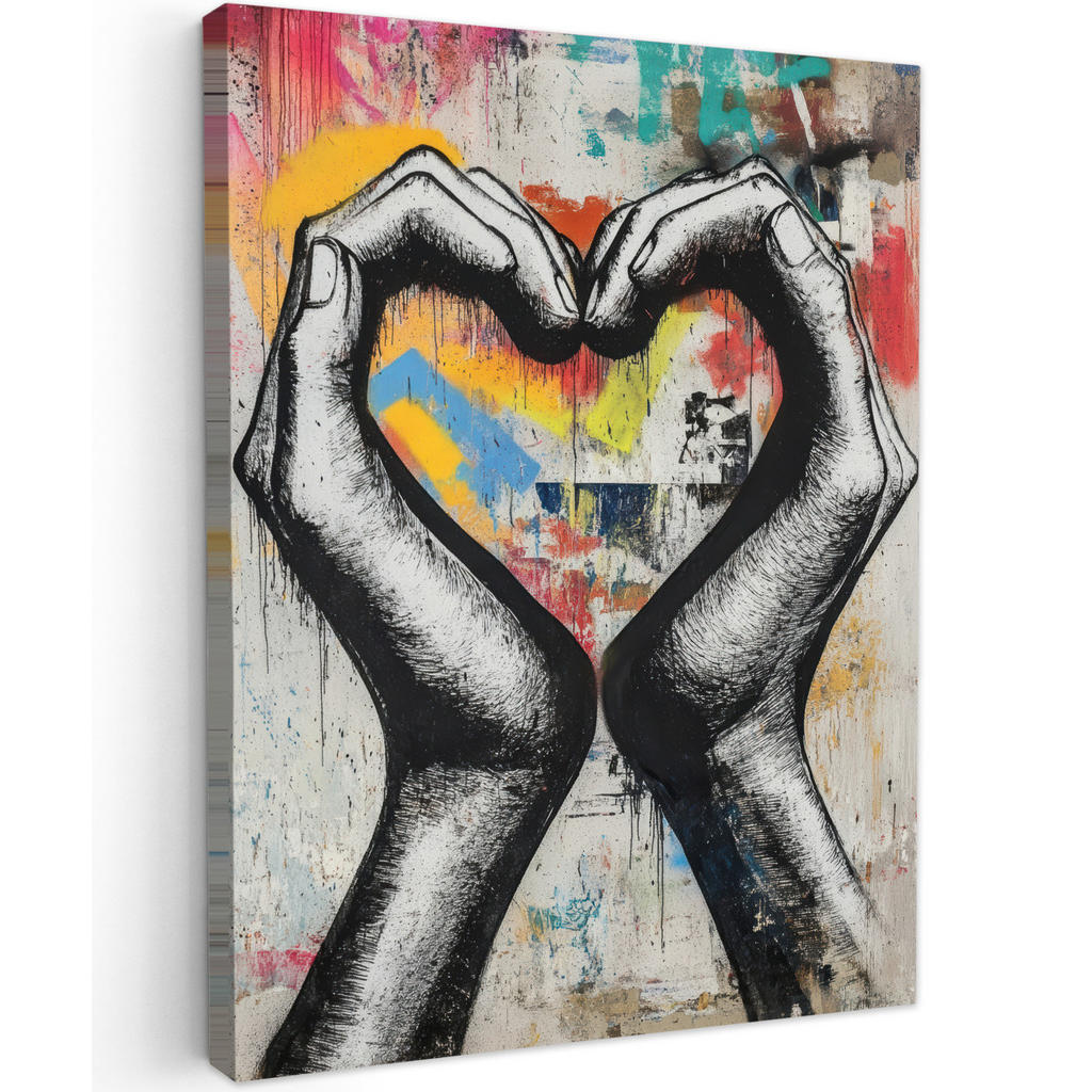 MuchoWow OBRAZ NA PLÁTNĚ Ruce - Srdce - Street art - Graffiti 60x80 cm