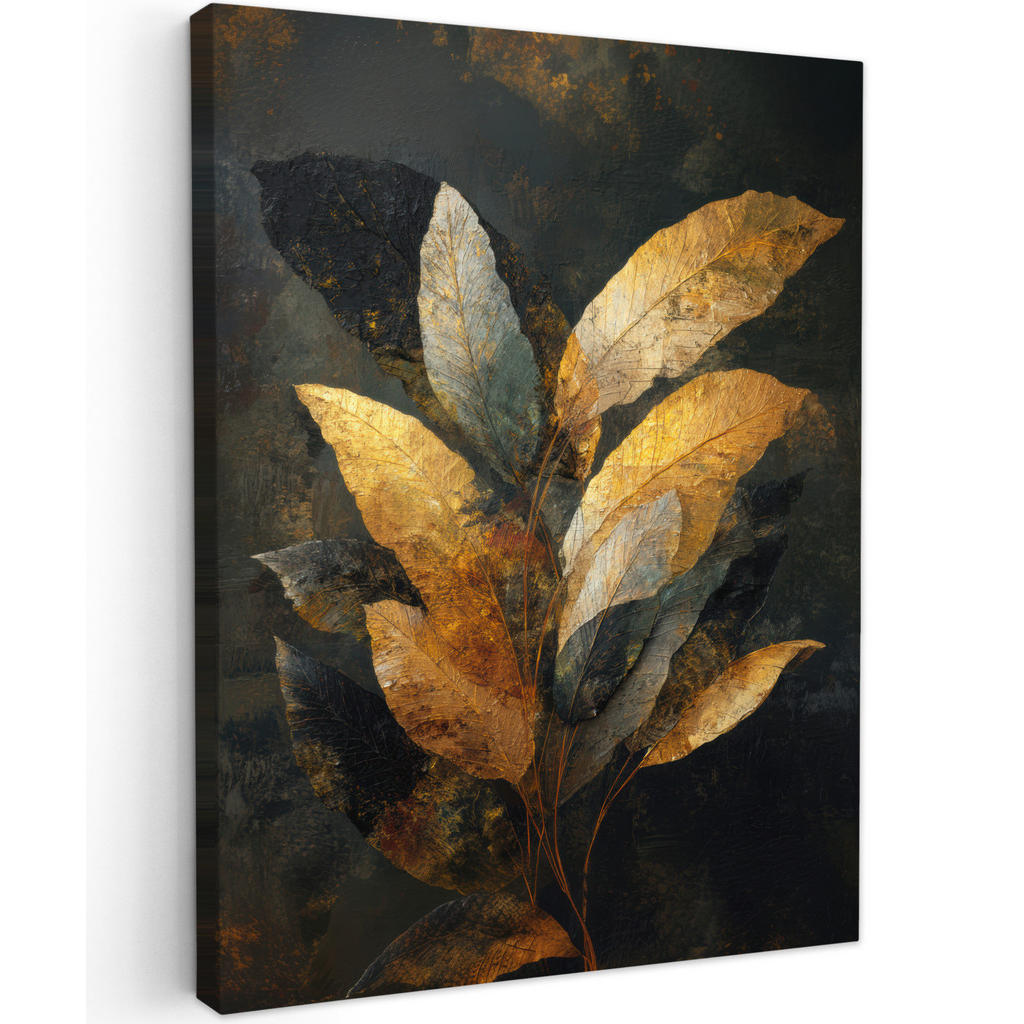 MuchoWow OBRAZ NA PLÁTNĚ Složení Golden Leaf - Botanický luxus 30x40 cm
