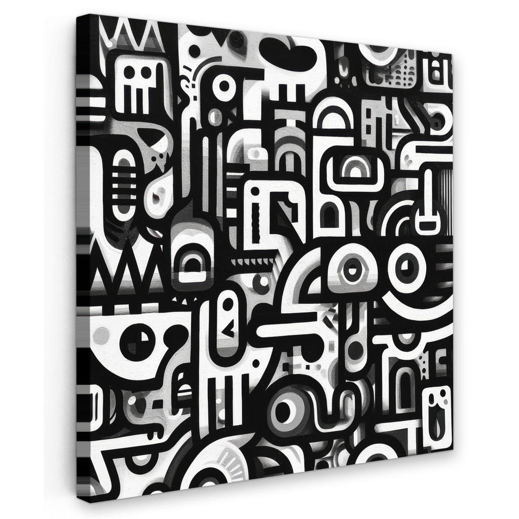 MuchoWow OBRAZ NA PLÁTNĚ Symboly - abstraktní - grafické - černé 20x20 cm