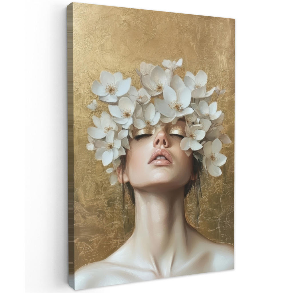 MuchoWow OBRAZ NA PLÁTNĚ Tvář - Květiny - Zlato - Abstraktní 60x90 cm