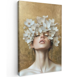MuchoWow OBRAZ NA PLÁTNĚ Tvář - Květiny - Zlato - Abstraktní 60x90 cm