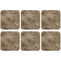 MuchoWow SADA 6 PODTÁCKŮ POD SKLENIČKY Mramor - Hnědá - Třpytky 10x10 cm