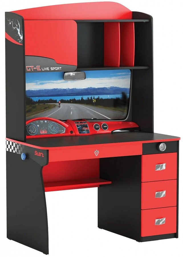 Multifunkční psací stůl rally s nástavcem - červená/černá