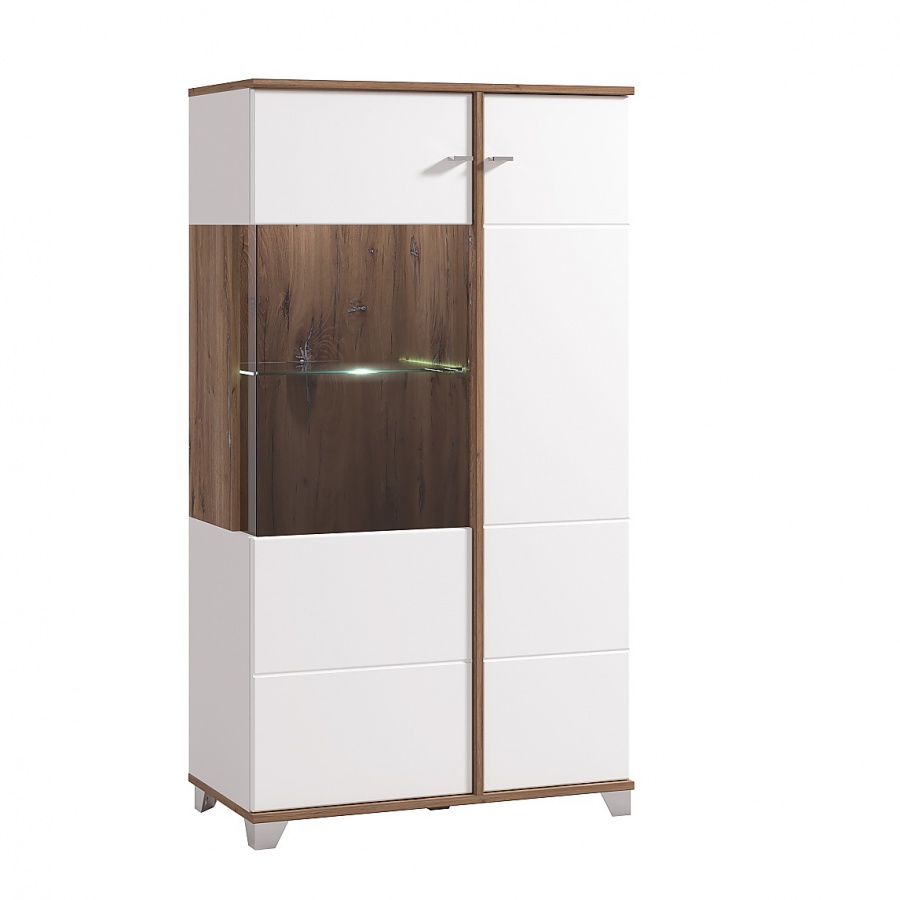 Nízká vitrína s kompletním osvětlením fredrik - dub flagstaff/bílá