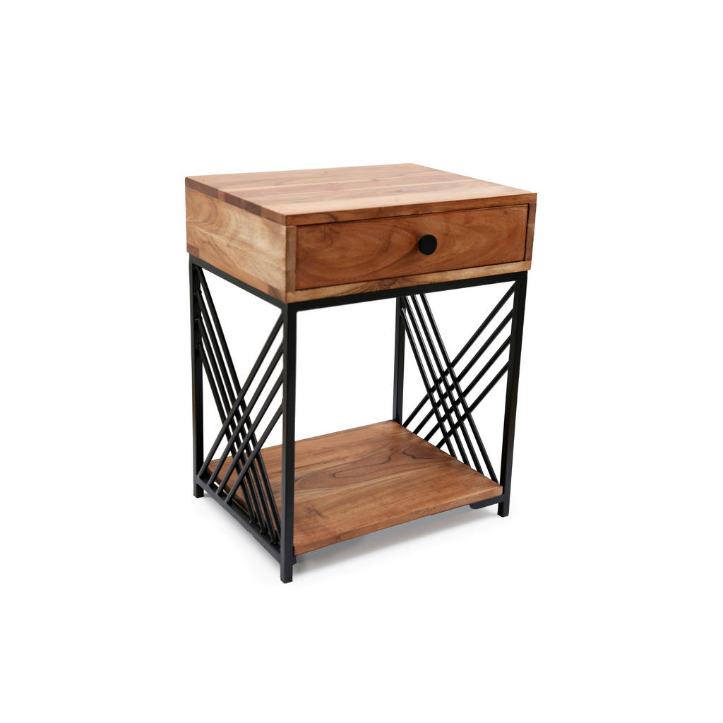 NOČNÍ STOLEK K POSTELI, akácie, barvy akácie, tmavě šedá,