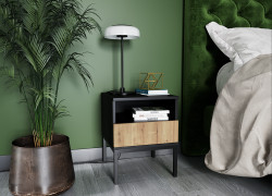 Noční stolek Lanzzi Barva korpusu: Černá, Dveře: Dub-Artisan