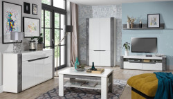 Obývací sestava brando - bílá / beton / bílý lesk