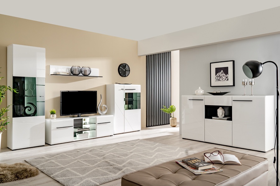 Obývací sestava s osvětlením heber - bílá/černá