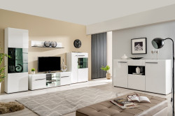 Obývací sestava s osvětlením heber - bílá/černá