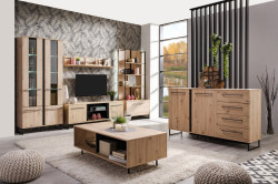 Obývací sestava s osvětlením nathan - dub artisan/černá