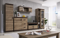 Obývací stěna Bodzio Barva korpusu: Šedá, Lišta: Wenge, Barva dvířek: Šedá
