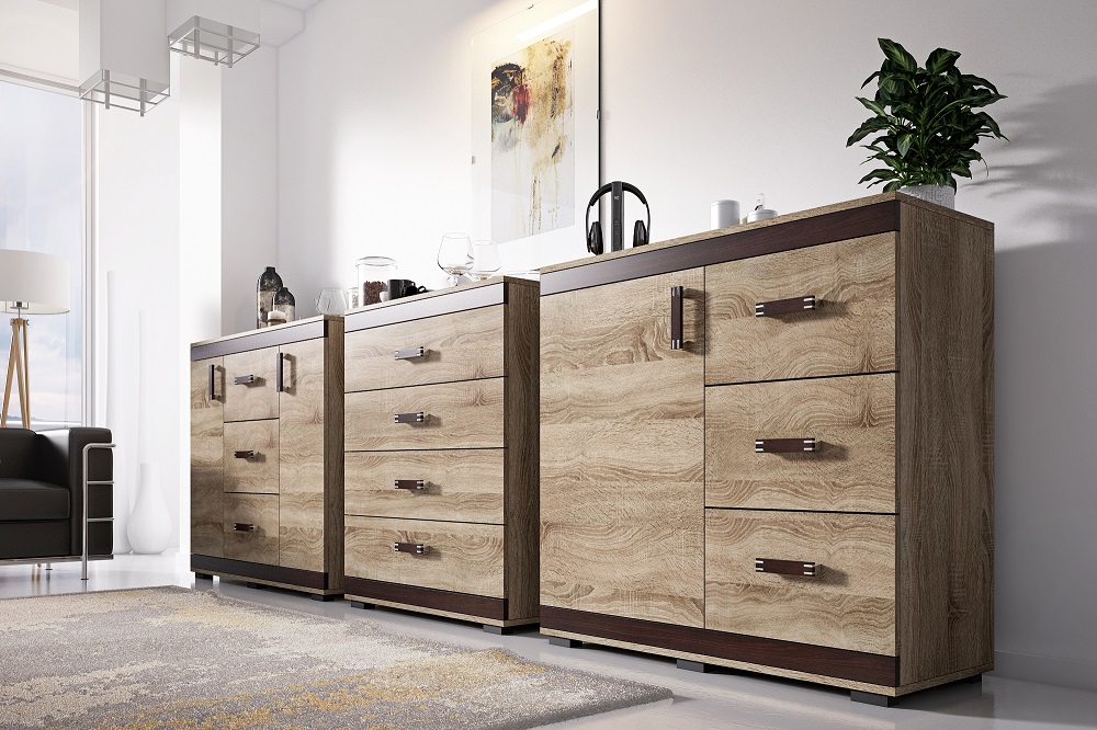 Obývací stěna Daily Barva korpusu: Šedá, Lišta: Wenge, Barva dvířek: Šedá