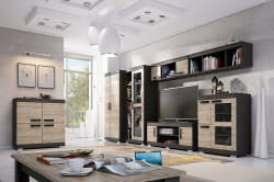 Obývací stěna Leon Barva korpusu: Šedá, Lišta: Wenge, Barva dvířek: Šedá