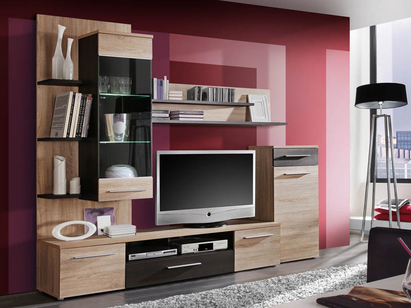 Obývací stěna s osvětlením salito - dub sonoma/dub denver