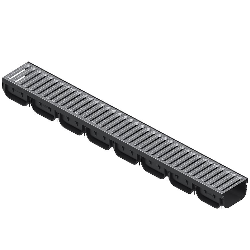 Odvodňovací žlab plastový Easy2, pozinkovaná mříž 7x12,5x100 cm