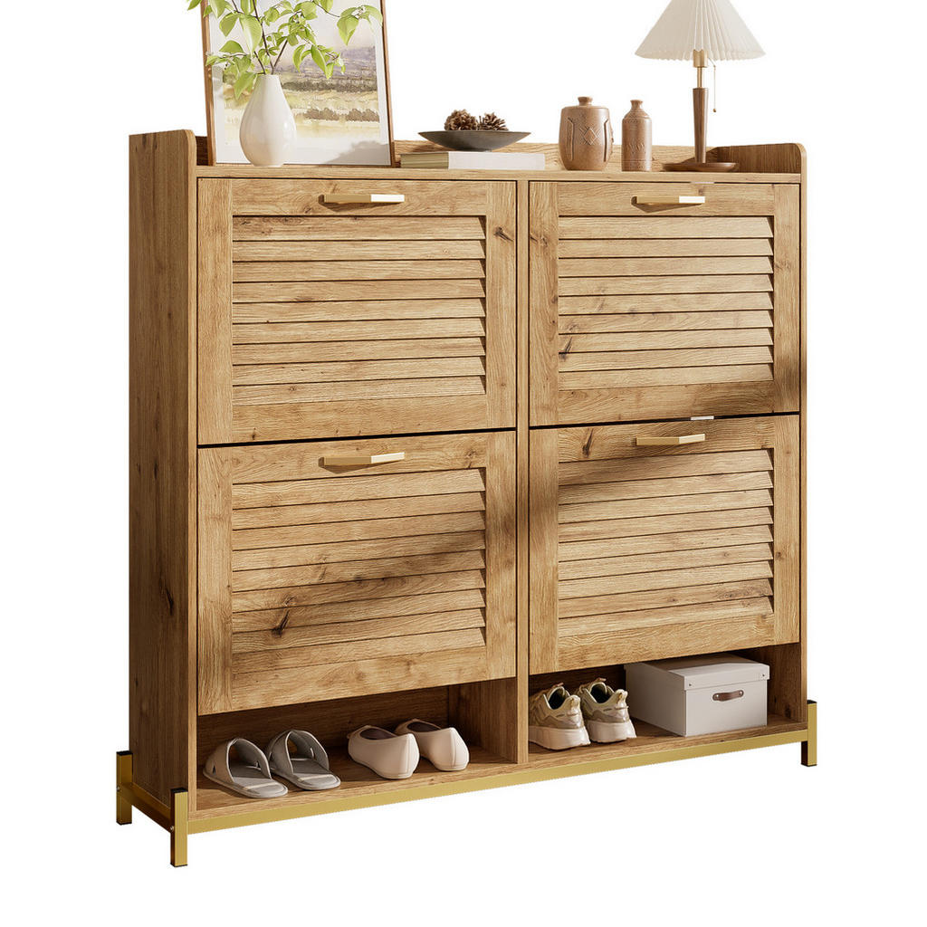 OKWISH BOTNÍK 108,5/24/100 cm hnědý z MDF s 4 dvířky a horní odkládací plochou