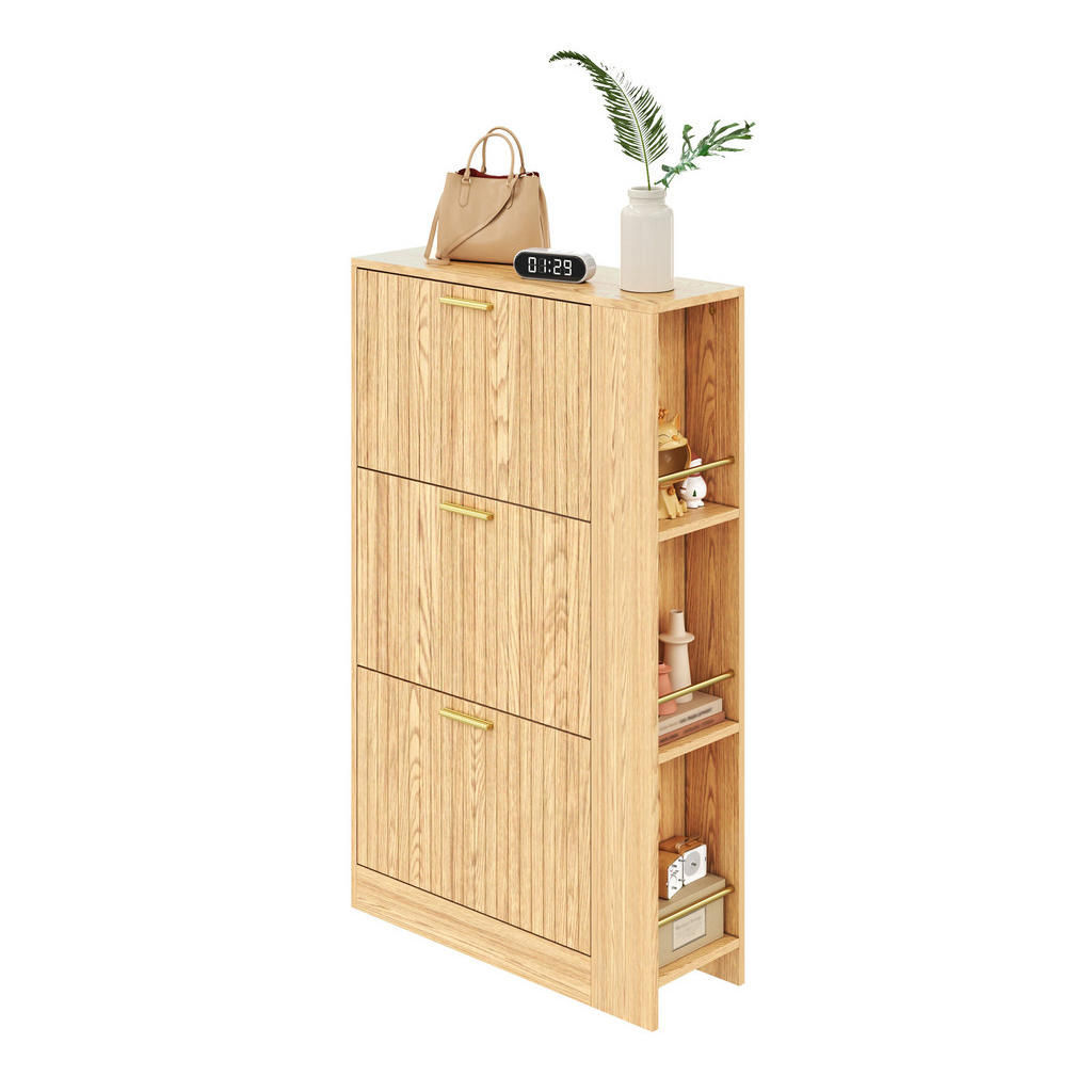 OKWISH BOTNÍK 70/23,5/115 cm přírodní z MDF s otevřenými policemi a třemi dvířky
