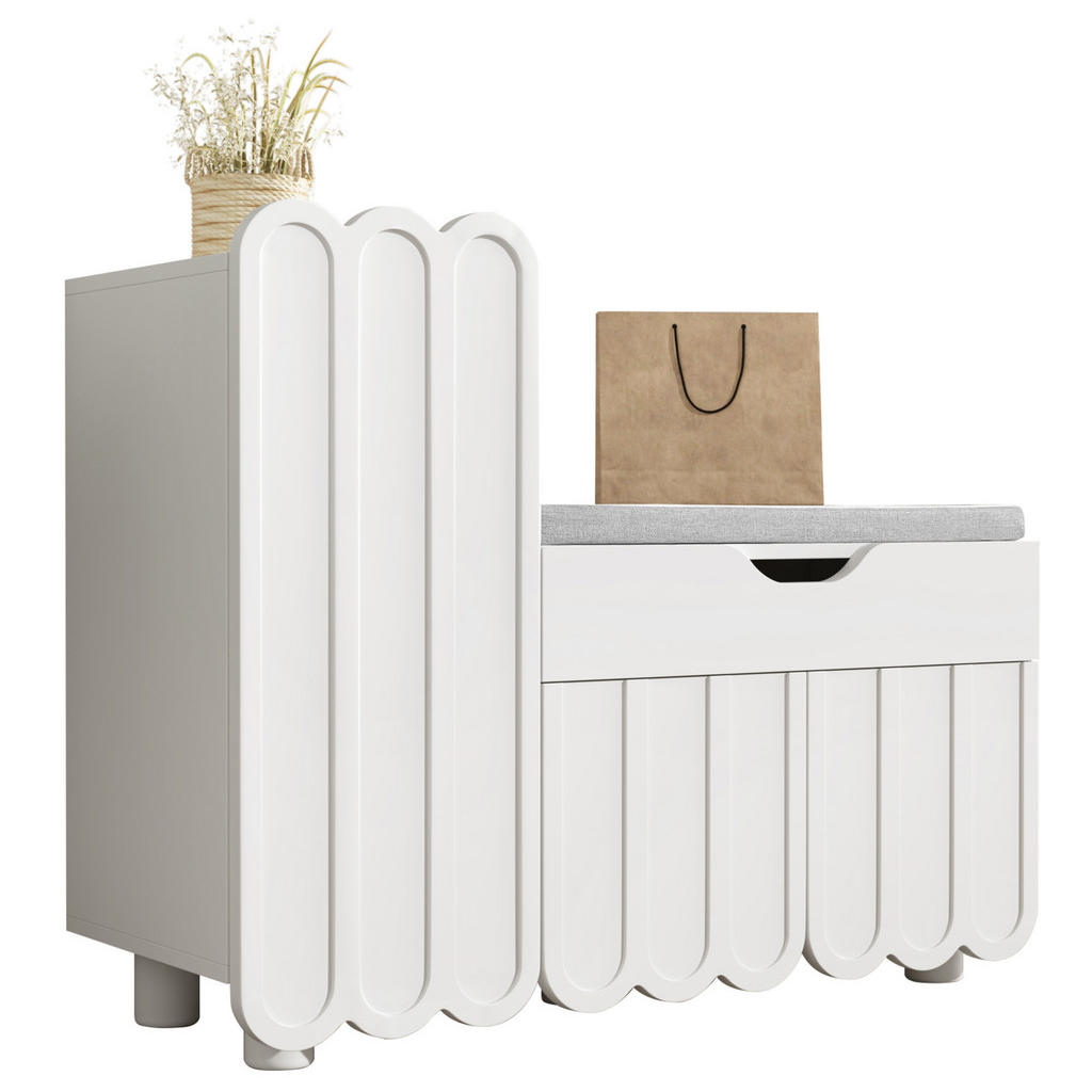 OKWISH BOTNÍK 90/35/74,5 cm bílá z MDF s čalouněným sedákem a zásuvkou
