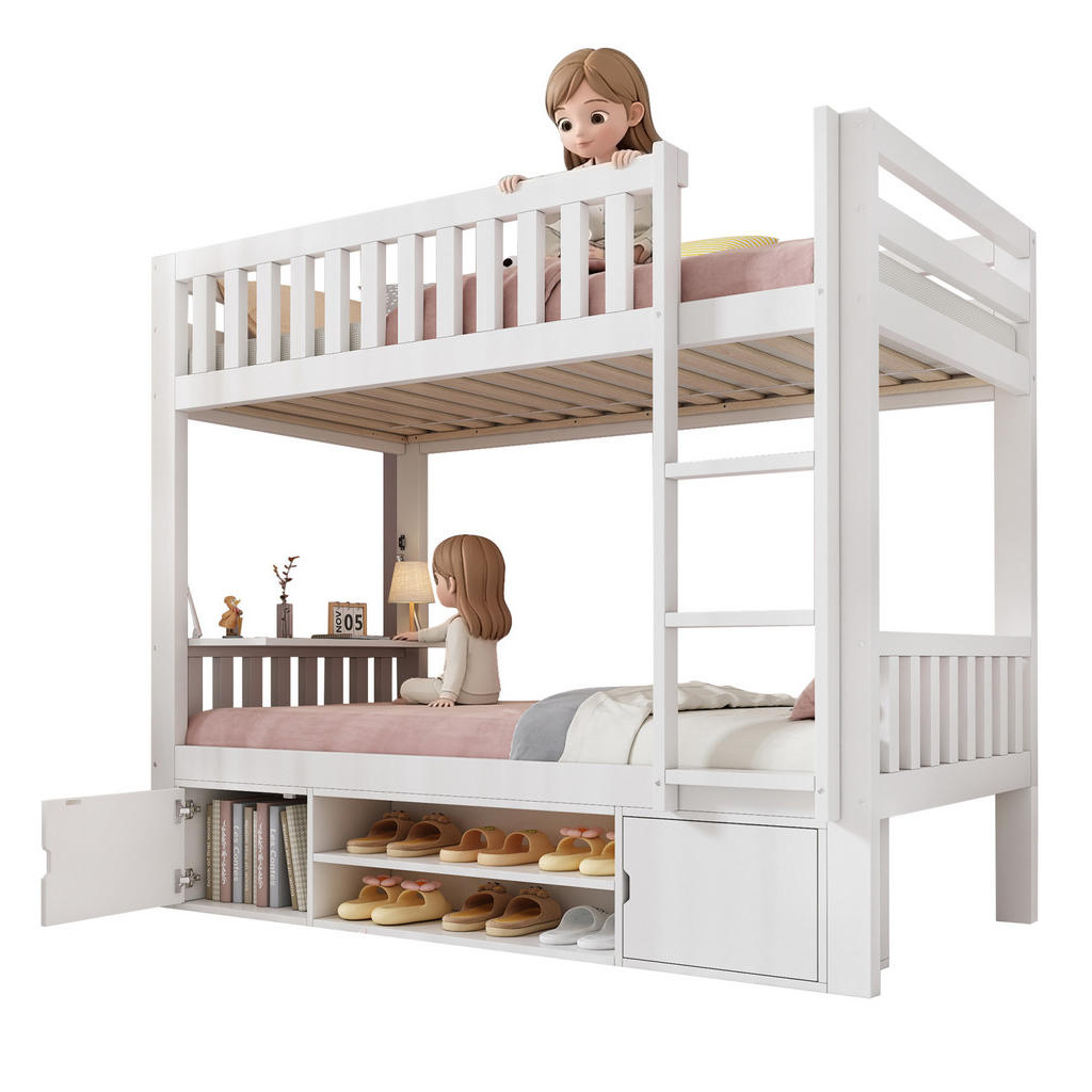 OKWISH DĚTSKÁ postel 90/200 cm bílá dřevěná se stolkem a botníkem