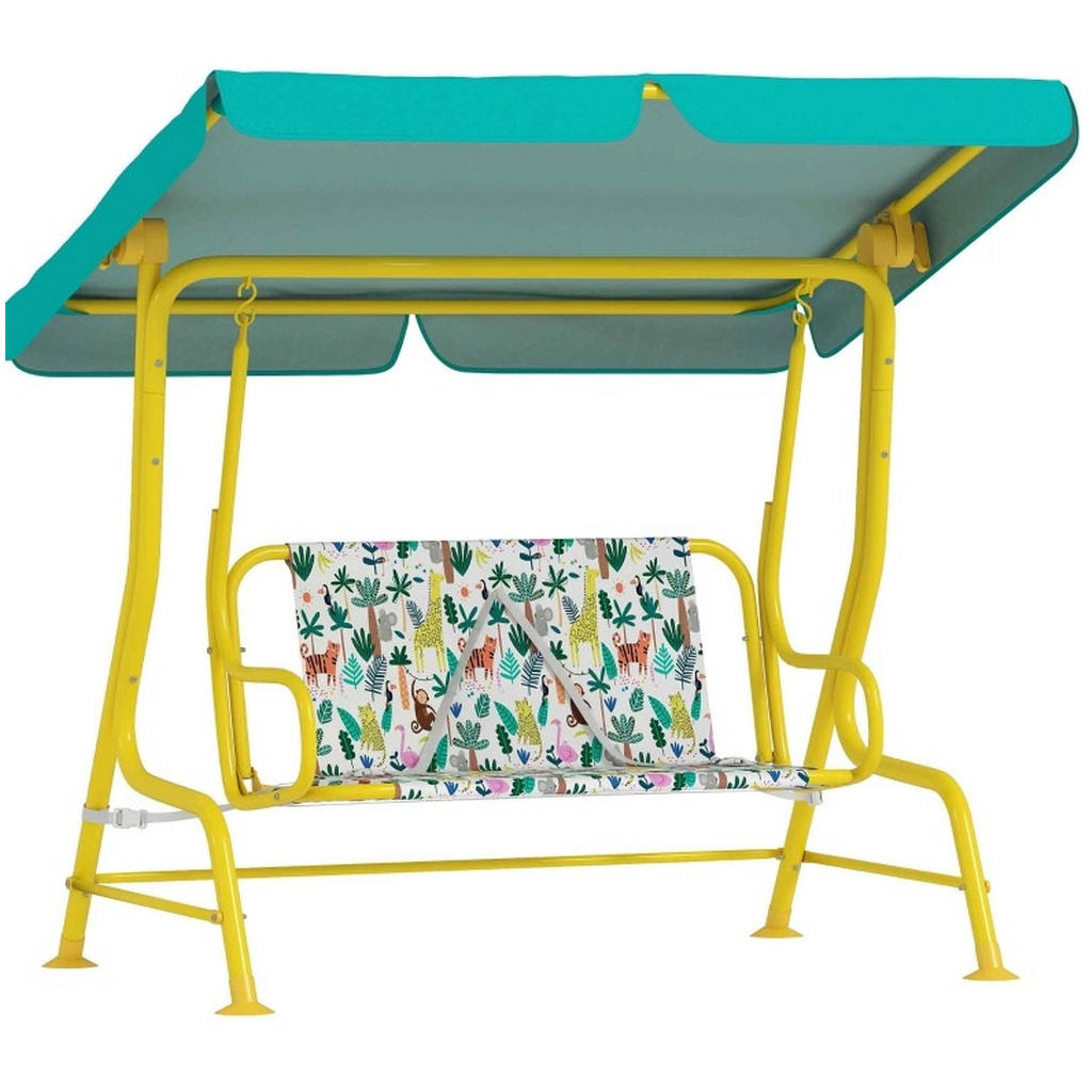 OKWISH DĚTSKÁ zahradní houpačka 112/75/120 cm zelená z polyesteru s nastavitelnou stříškou a pásy