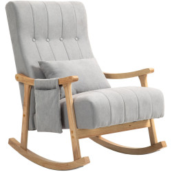 OKWISH HOUPACÍ křeslo 65/90/98 cm šedé z polyesteru s bederním polštářkem a boční kapsou