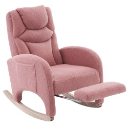 OKWISH HOUPACÍ křeslo 66/125/101 cm růžové z imitace beránčí kůže s podhlavníkem a výklopnou podnožkou