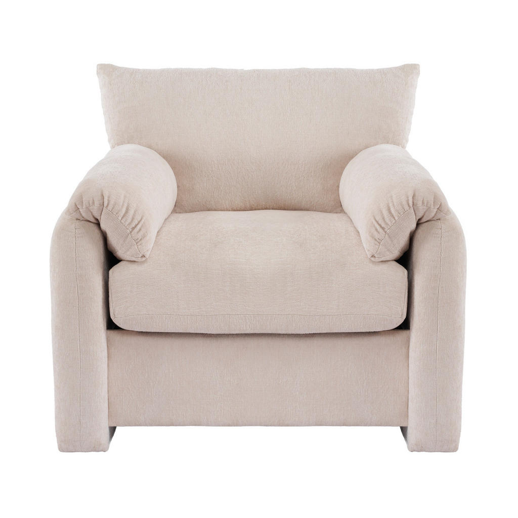 OKWISH KŘESLO 96/82/84 cm béžové z chenille s vysokou opěrkou a ergonomickým sezením