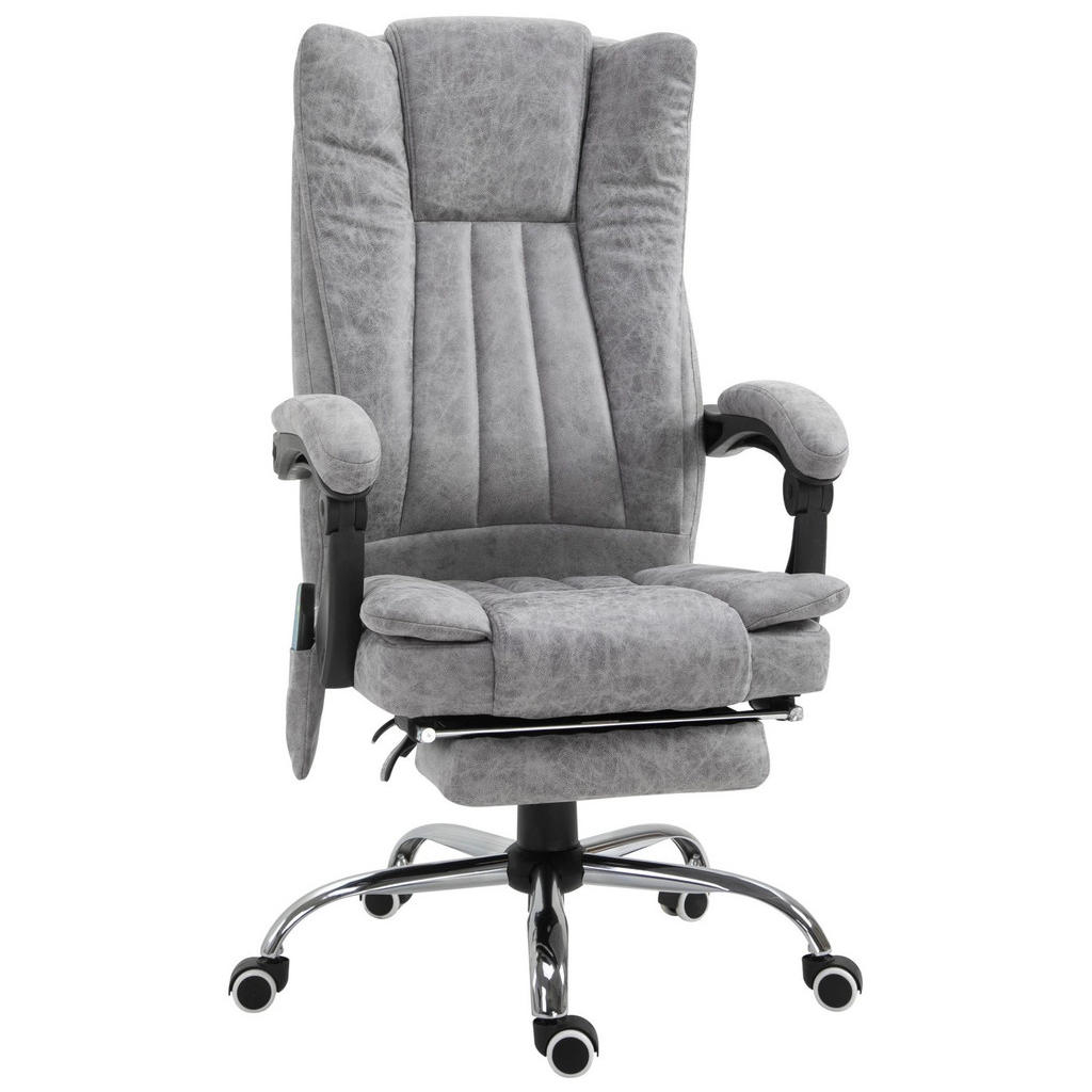 OKWISH MASÁŽNÍ kancelářské křeslo 62/67/113-120 cm šedé z pěny s vyhříváním, sklápěním a podnožkou