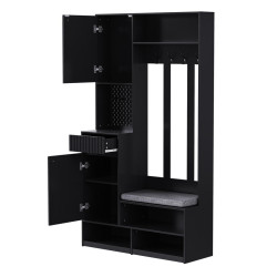 OKWISH PŘEDSÍŇOVÁ sestava 100/180/35 cm černá z MDF s lavicí, háčky a úložným prostorem