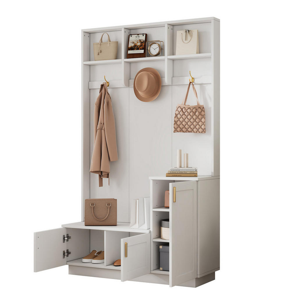 OKWISH PŘEDSÍŇOVÁ sestava 120/40/200 cm bílá z dřevotřísky s háčky a úložným prostorem