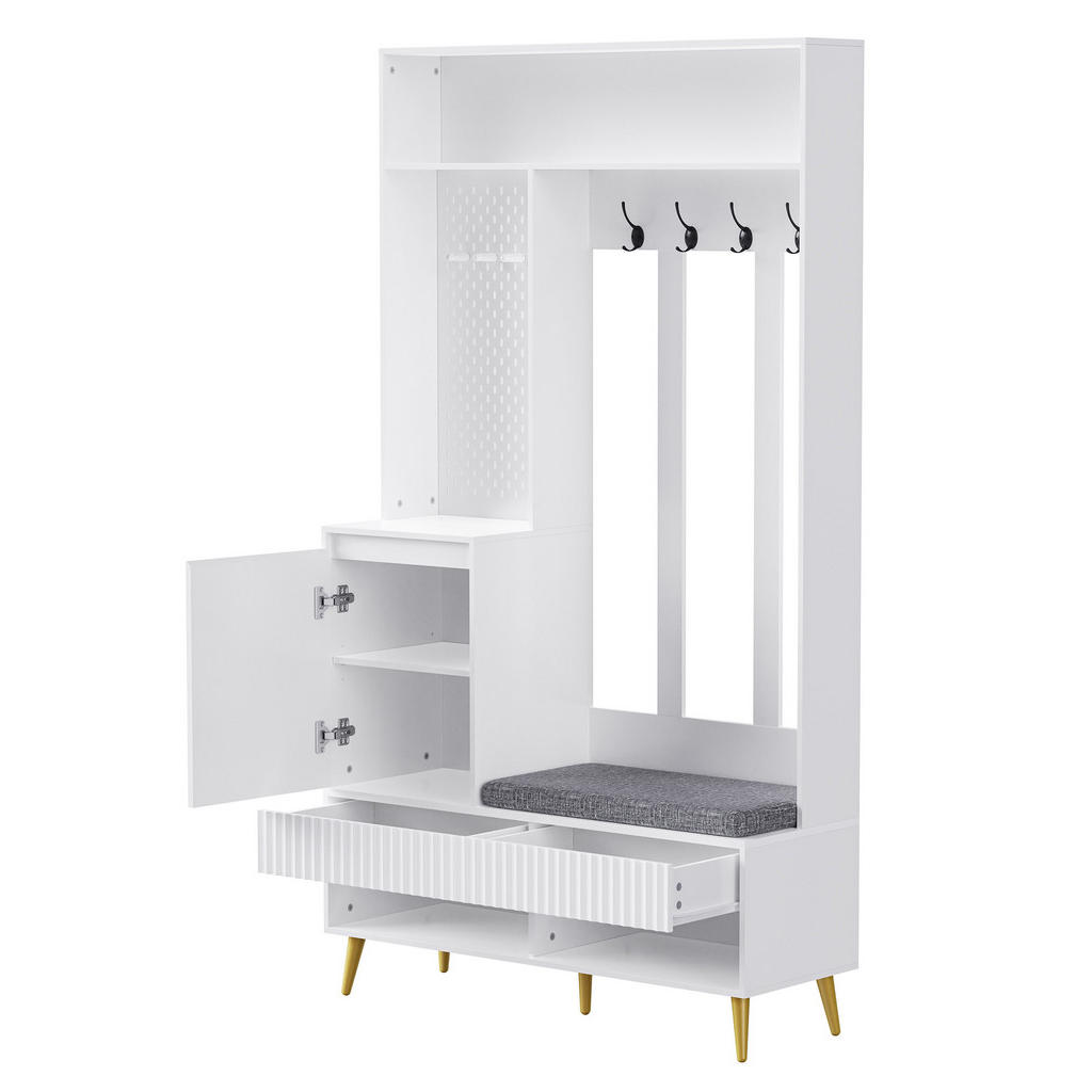 OKWISH PŘEDSÍŇOVÁ stěna 100/35/180 cm bílá z MDF s lavicí, háčky a úložným prostorem