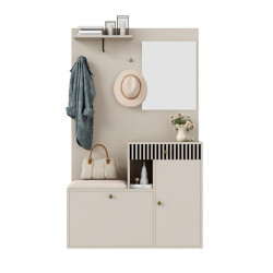 OKWISH PŘEDSÍŇOVÁ stěna 110/37/185,5 cm béžová a krémová z MDF se zrcadlem a sedákem