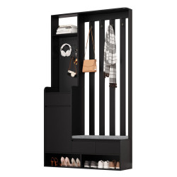 OKWISH PŘEDSÍŇOVÁ stěna 180/100/35 cm černá z MDF s lavicí a perforovanou deskou