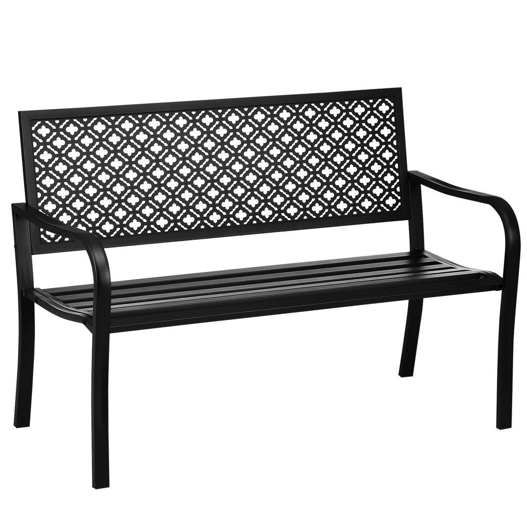 OKWISH ZAHRADNÍ lavice 127/63/83 cm černá z oceli s opěradlem a područkami pro 2 osoby