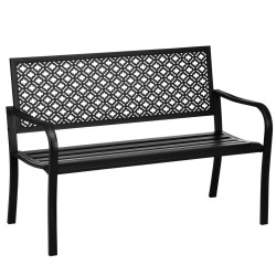 OKWISH ZAHRADNÍ lavice 127/63/83 cm černá z oceli s opěradlem a područkami pro 2 osoby