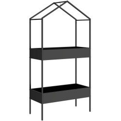 Outsunny 2-PATROVÝ stojan na rostliny ve tvaru domku, výška 150 cm Stojan na květiny s háčky