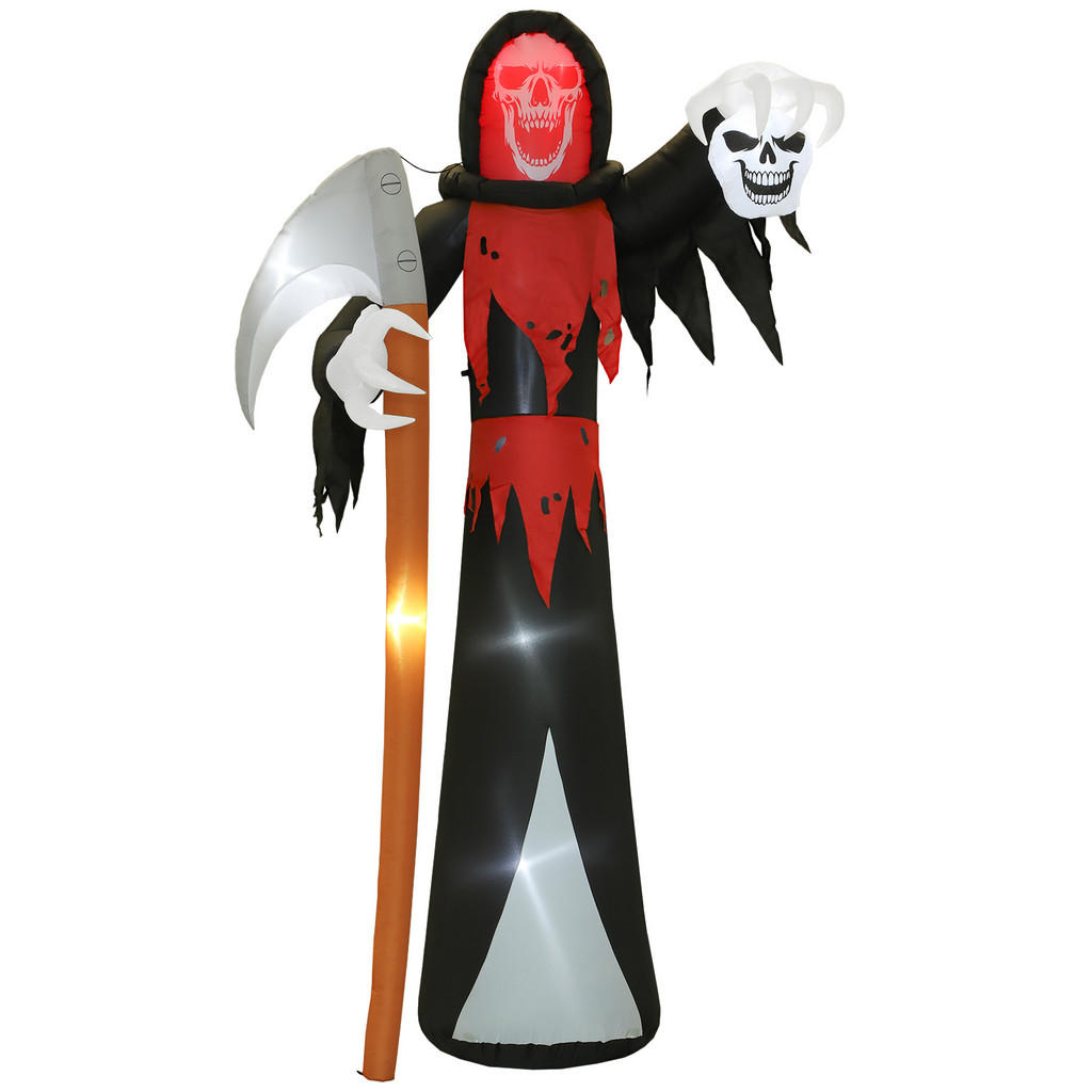 Outsunny HALLOWEENSKÁ DEKORACE 3,7 m obrovský Smrtka s LED osvětlením pro venkovní použití