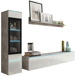 P & B OBÝVACÍ STĚNA, vysoce lesklá bílá, šedá