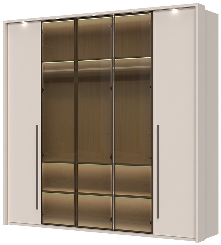 Pětidveřová kombinovaná šatní skříň s led osvětlením baptiste - béžová