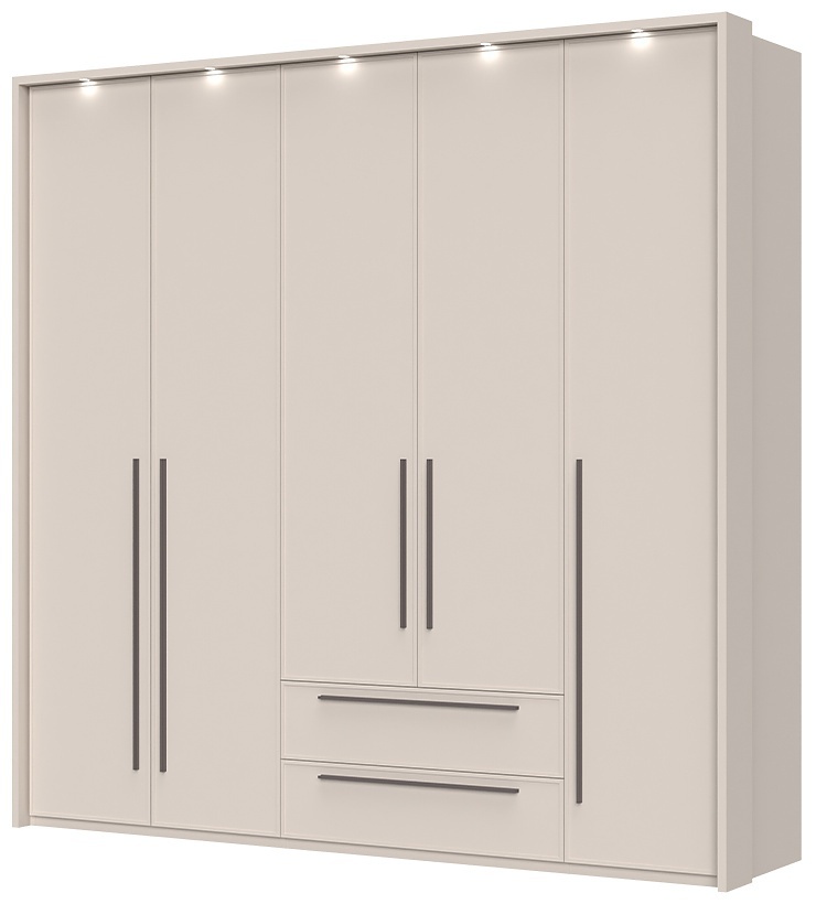 Pětidveřová šatní skříň se zásuvkami a led osvětlením baptiste -