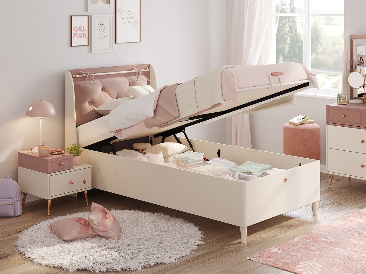 Postel 100x200 s úložným prostorem beauty - béžová/růžová