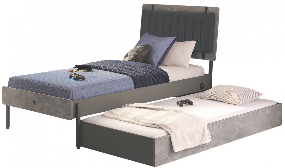 Postel 100x200cm pluto s výsuvem - šedá/černá