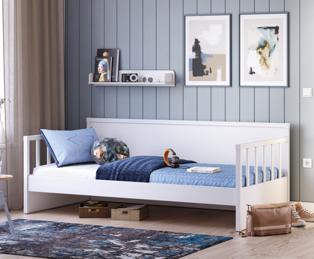 Postel s odnímatelnou zábranou pure modular - bílá