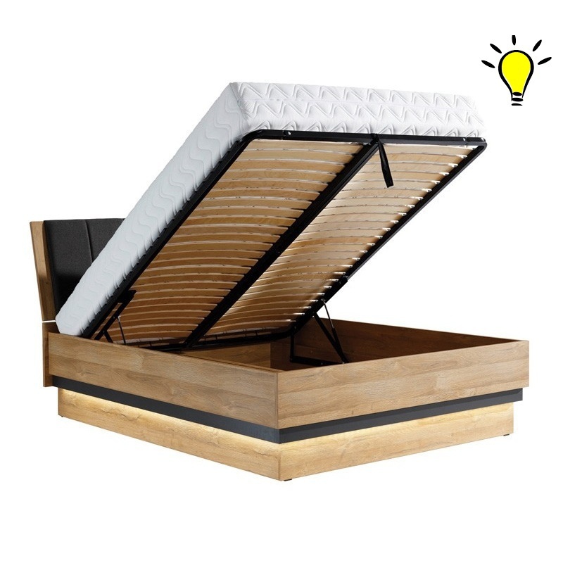 Postel s roštem a osvětlením memphis 140x200cm - dub granson/grafit