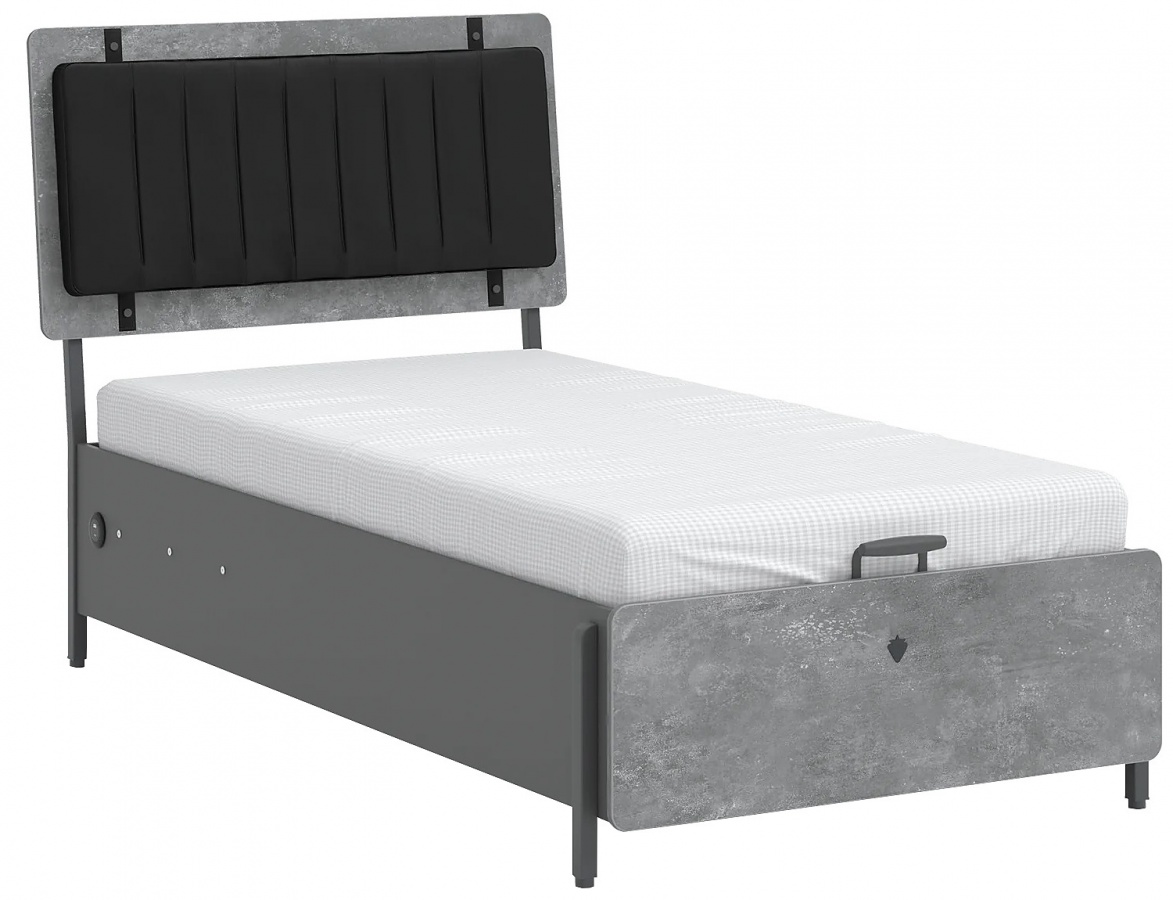 Postel s usb a úložným prostorem 100x200cm pluto - šedá/černá