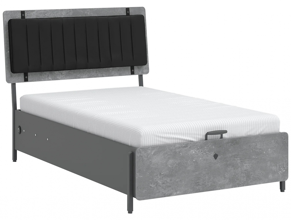 Postel s usb a úložným prostorem 120x200cm pluto - šedá/černá