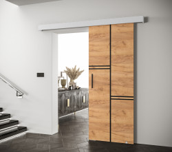 Posuvné dveře Salwador VIII Dveře: Craft zlatý, Pásky / úchyty: Stříbrné, Horní pojezdová lišta: Bílá