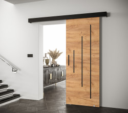 Posuvné dveře Salwador Y Dveře: Craft zlatý, Pásky / úchyty: Stříbrné, Horní pojezdová lišta: Bílá