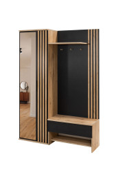 Předsíňová stěna Milo 140 s lamelami Barva korpusu: Černá / dub wotan