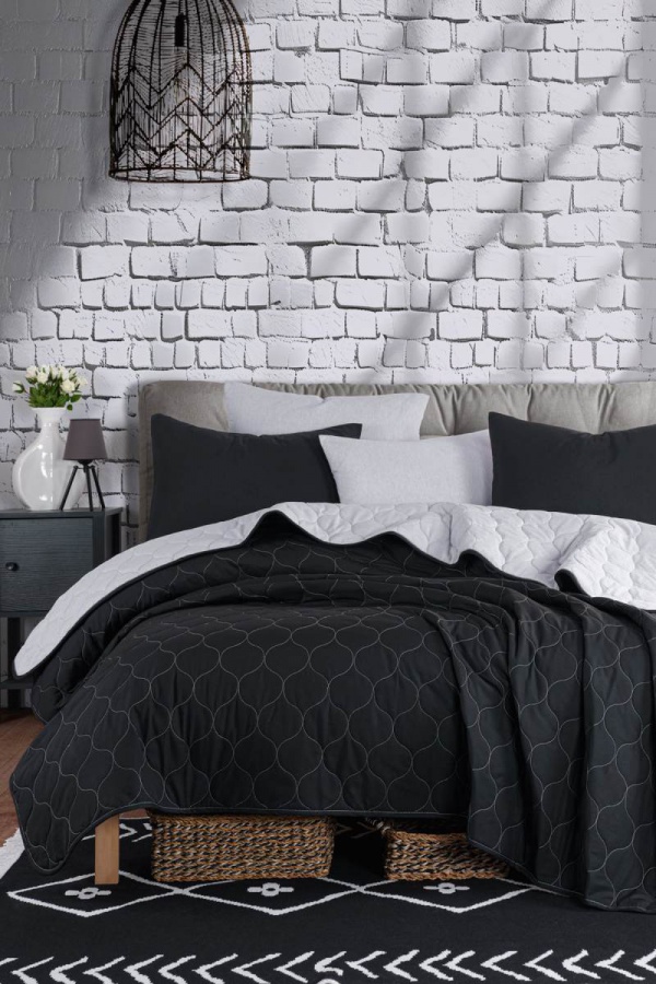 Přehoz 200x220 + 2 polštáře alcea - černá, bílá